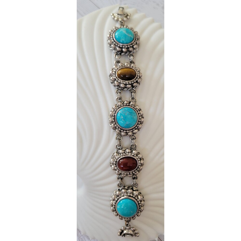 RJ Graziano Faux Turquoise Tigers Eye Carnelian Link Bracelet